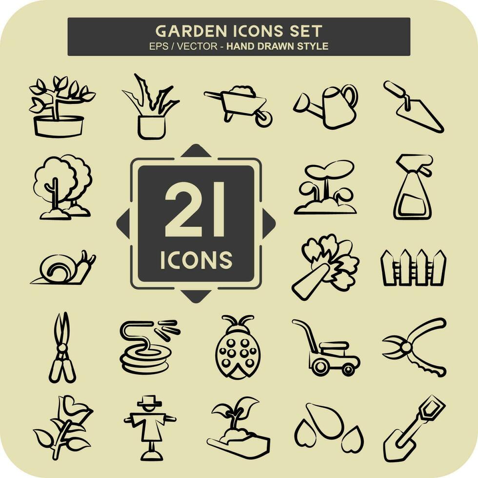 Icon Set Garden. suitable for Garden symbol. hand drawn style. simple design editable. design template vector. simple illustration vector