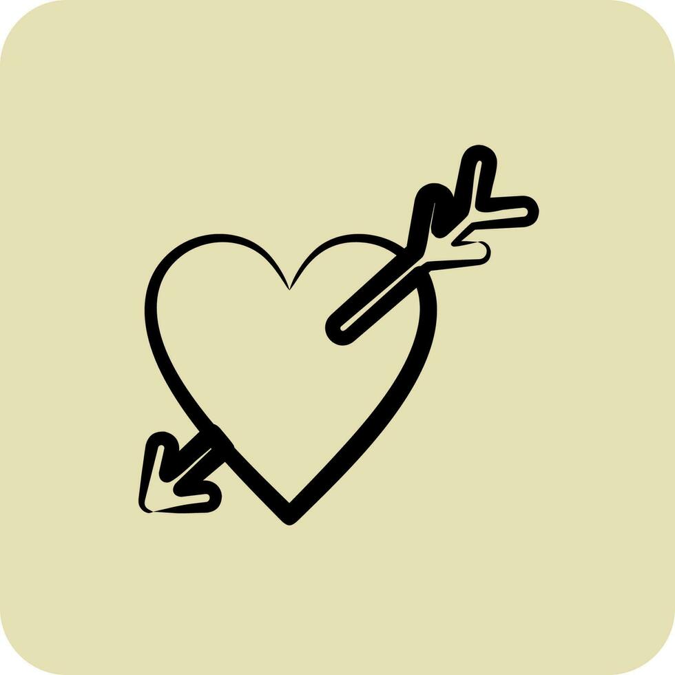 icono corazón con flecha. relacionado a San Valentín día símbolo. mano dibujado estilo. sencillo diseño editable vector