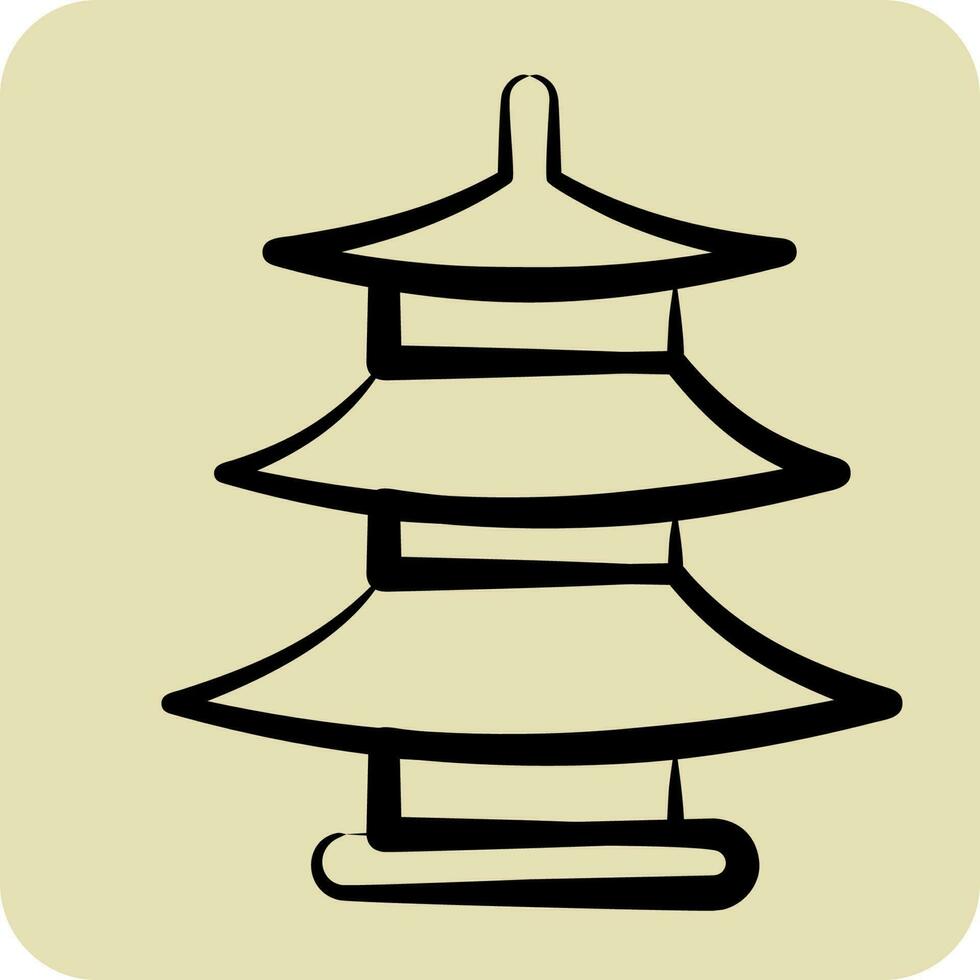 Icon Pagoda. suitable for education symbol. hand drawn style. simple design editable. design template vector