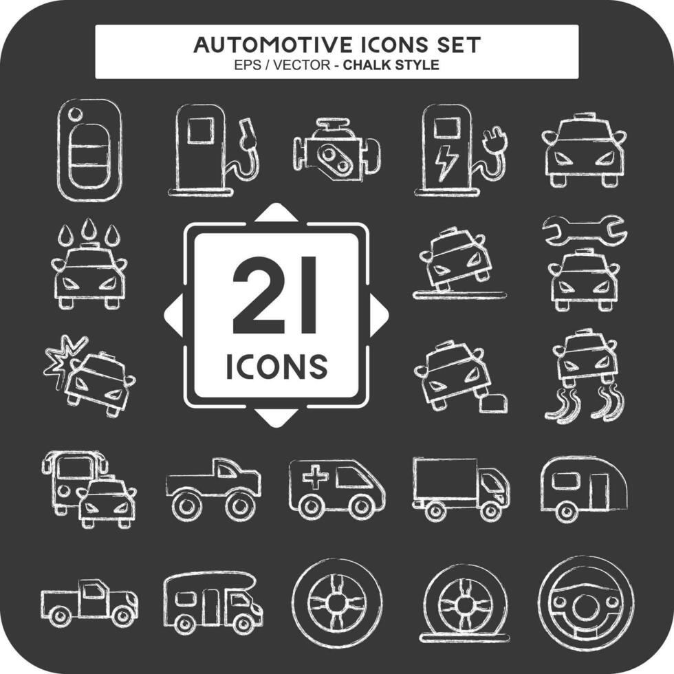 Icon Set Automotive. suitable for education symbol. chalk Style. simple design editable. design template vector