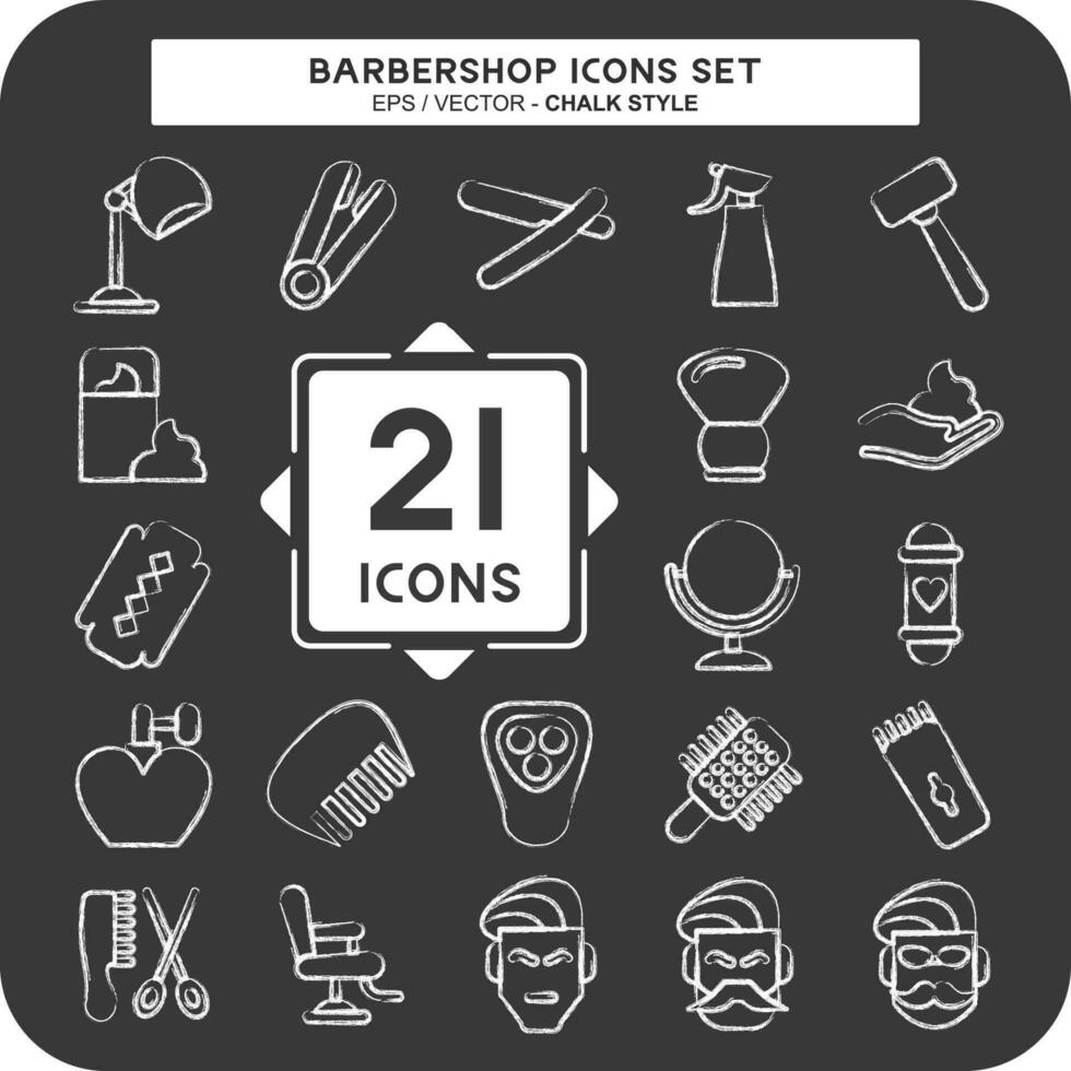 Icon Set Barbershop. suitable for education symbol. chalk Style. simple design editable. design template vector. simple illustration vector