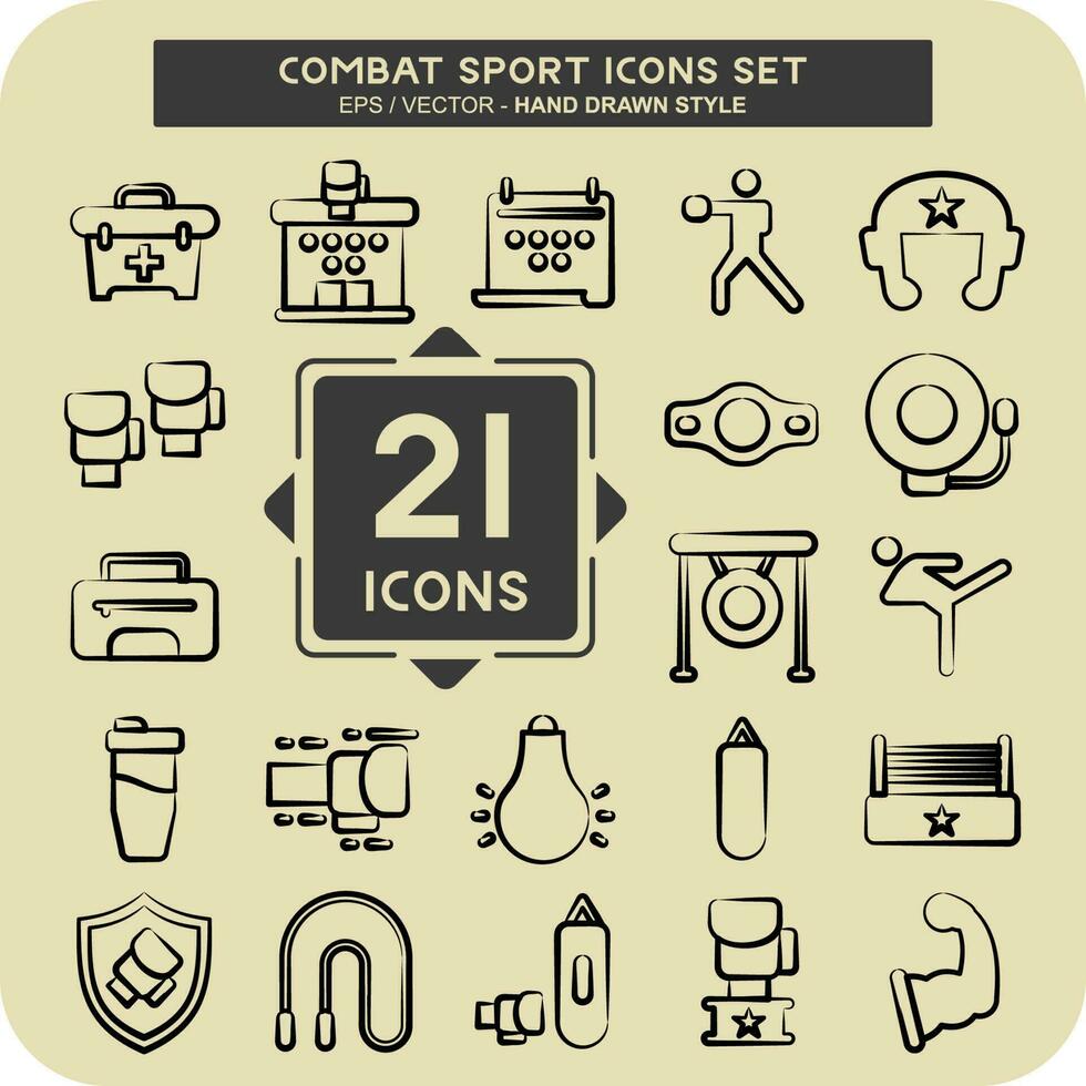 Icon Set Combat Sport. related to education symbol. hand drawn style. simple design editable.boxing vector