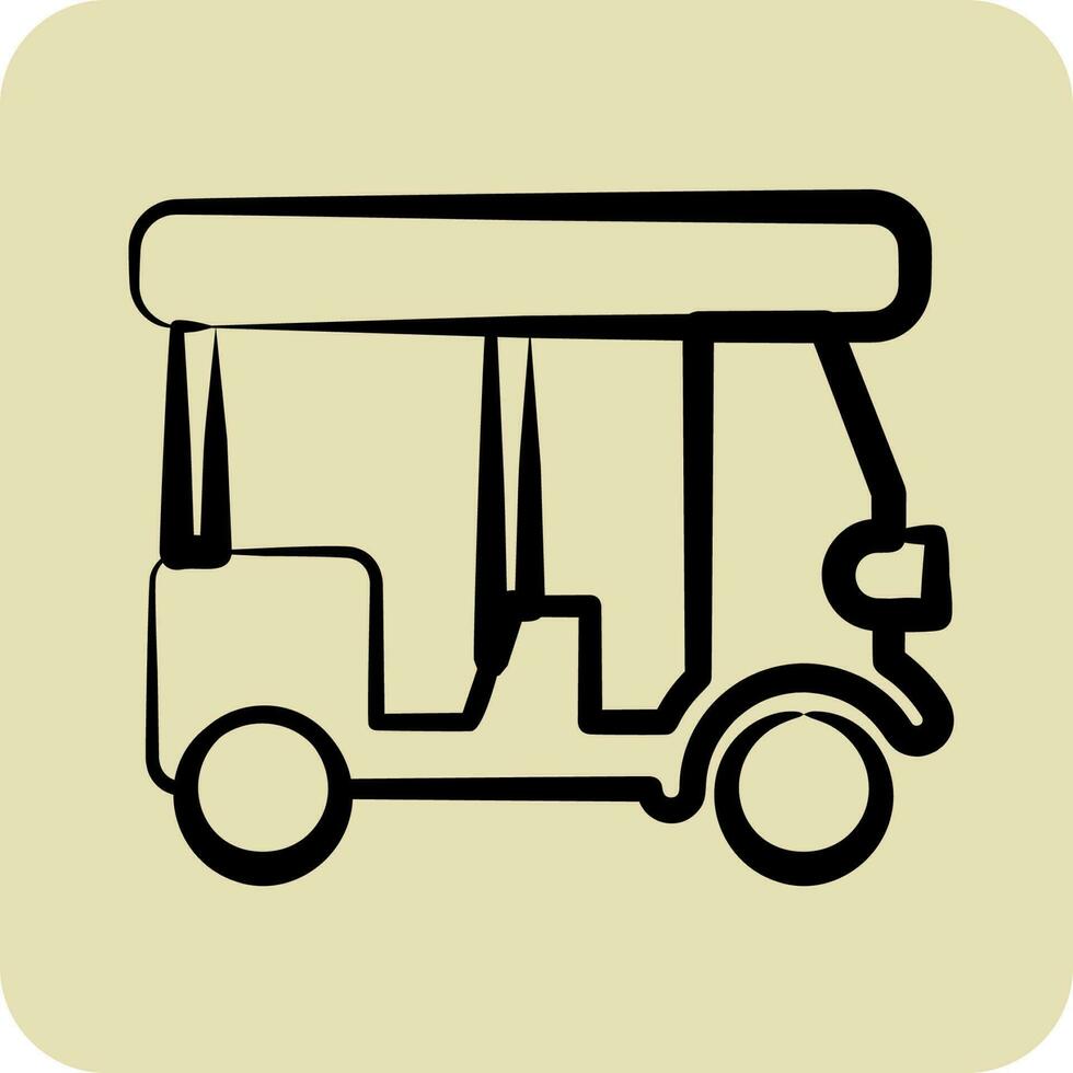 Icon Tuk tuk. related to Thailand symbol. hand drawn style. simple design editable.World Travel vector