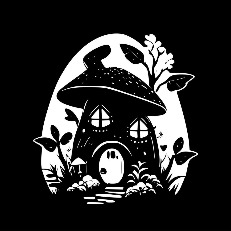 Fairy House - Black and White Isolated Icon - Vector illustration