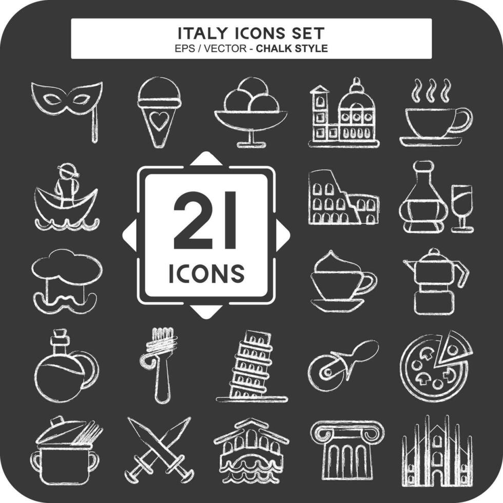 Icon Set Italy. suitable for education symbol. chalk Style. simple design editable. design template vector