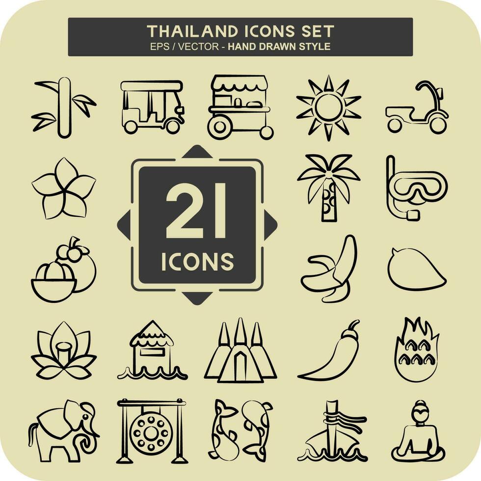 Icon Set Thailand. related to Thailand symbol. hand drawn style. simple design editable. World Travel vector