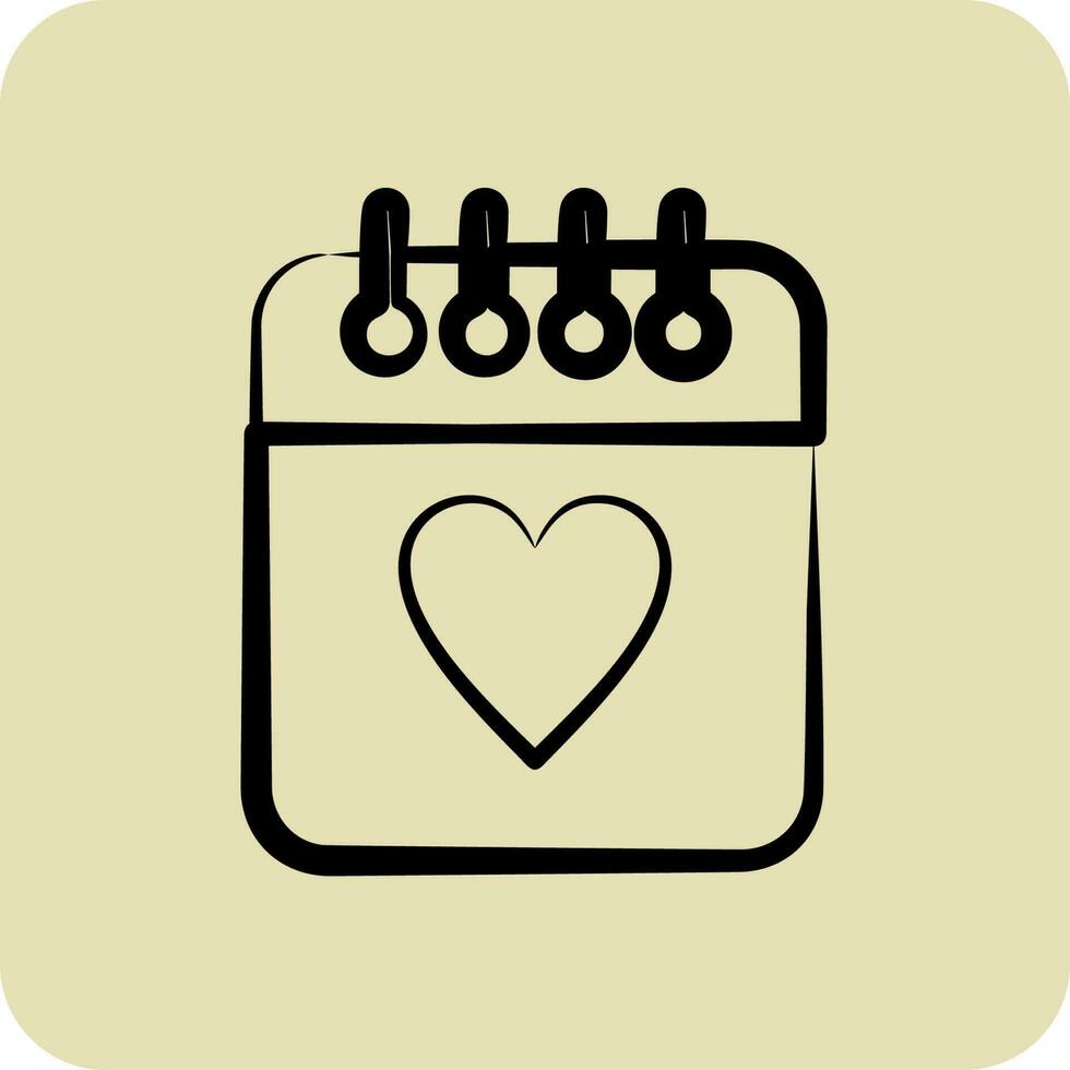 Icon Calendar. related to Valentine's Day symbol. hand drawn style. simple design editable vector