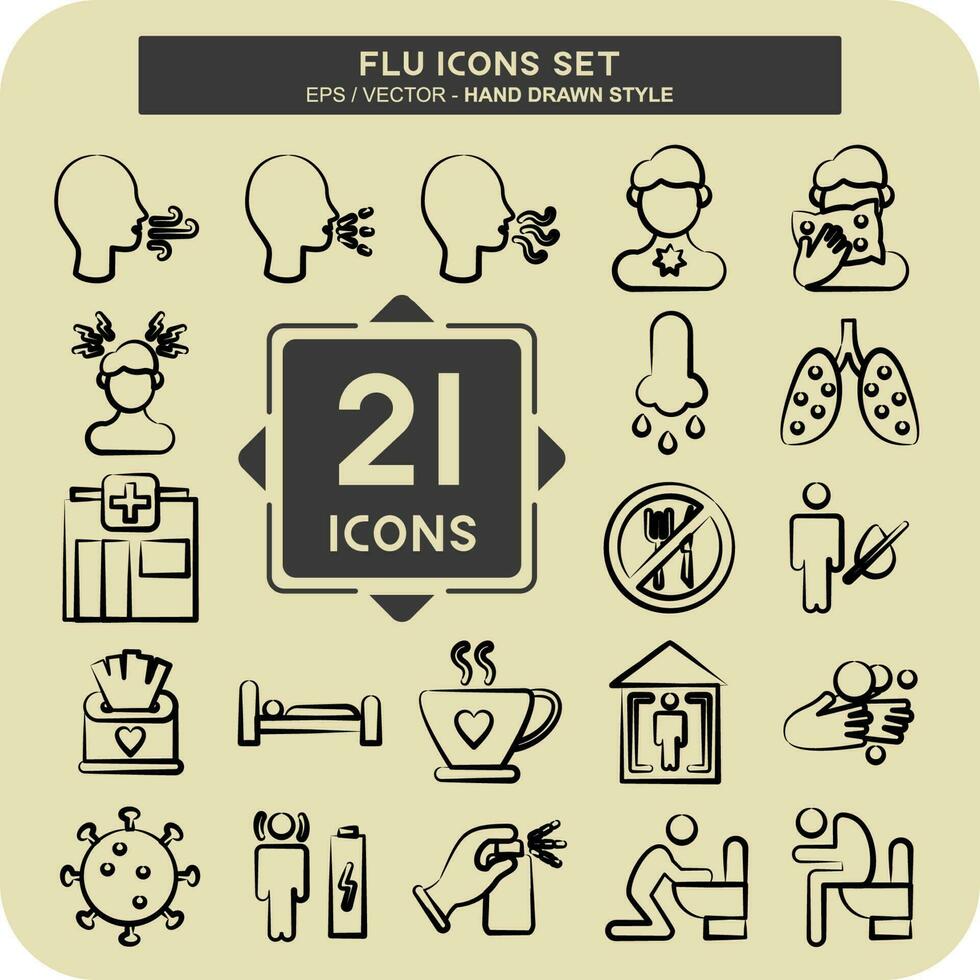 Icon Set Flu. suitable for education symbol. hand drawn style. simple design editable vector