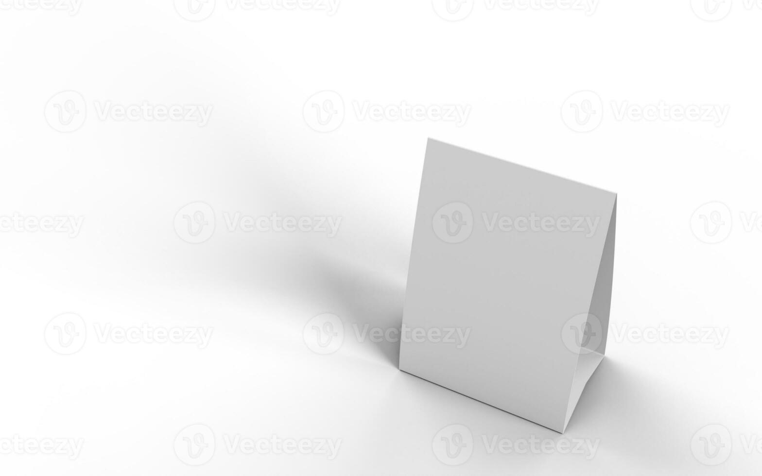 Top Down view of a white cardboard Table Tent on a white background, For mockup and illustrations. 3D Render. photo