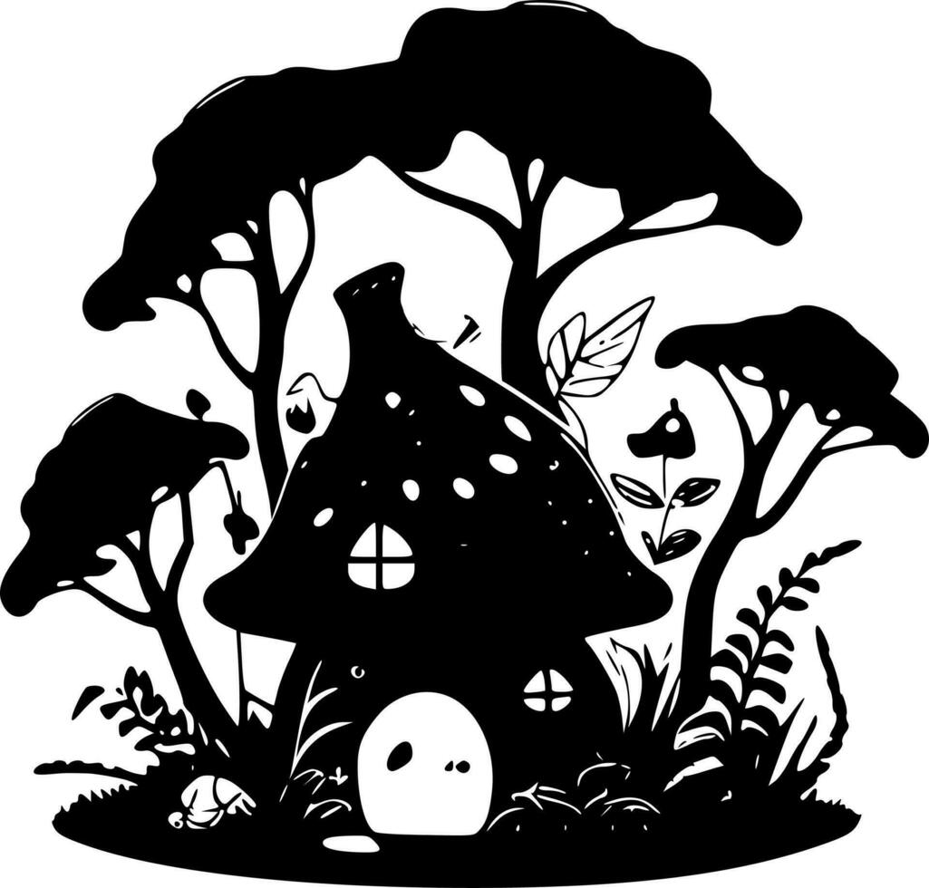 Fairy House - Black and White Isolated Icon - Vector illustration