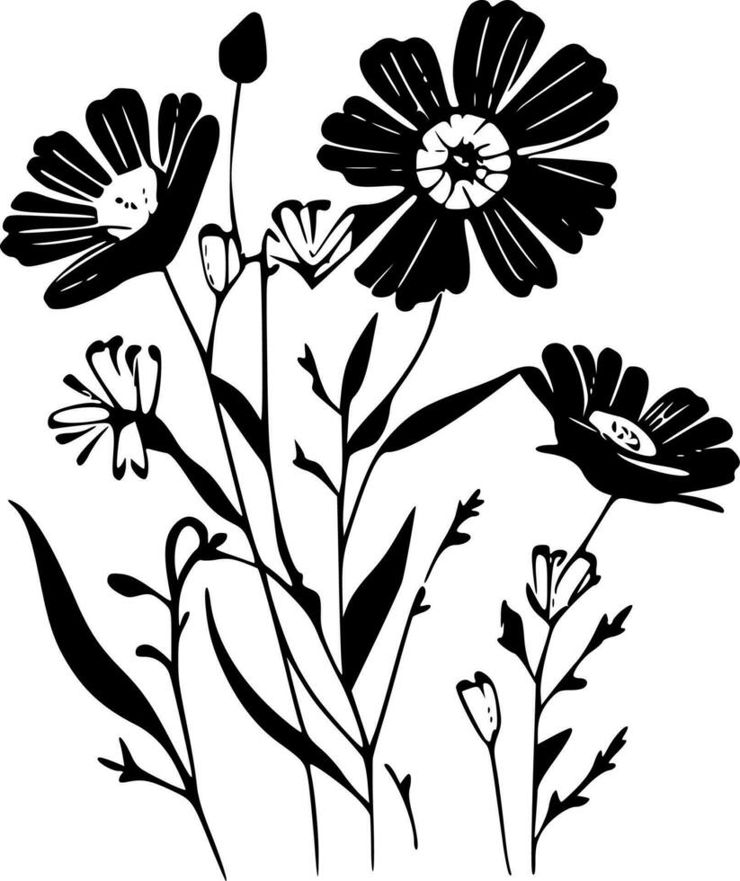 Flowers, Black and White Vector illustration