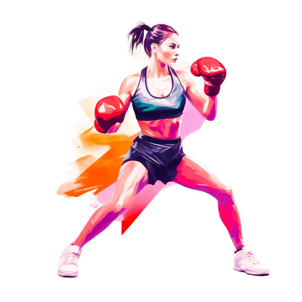 Young pretty boxer woman girl in boxing gloves png