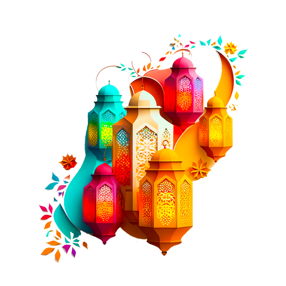 Ramadan kareem colorful lantern illustration png