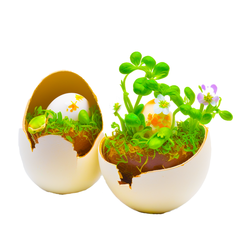 plants growing in broken egg shell png