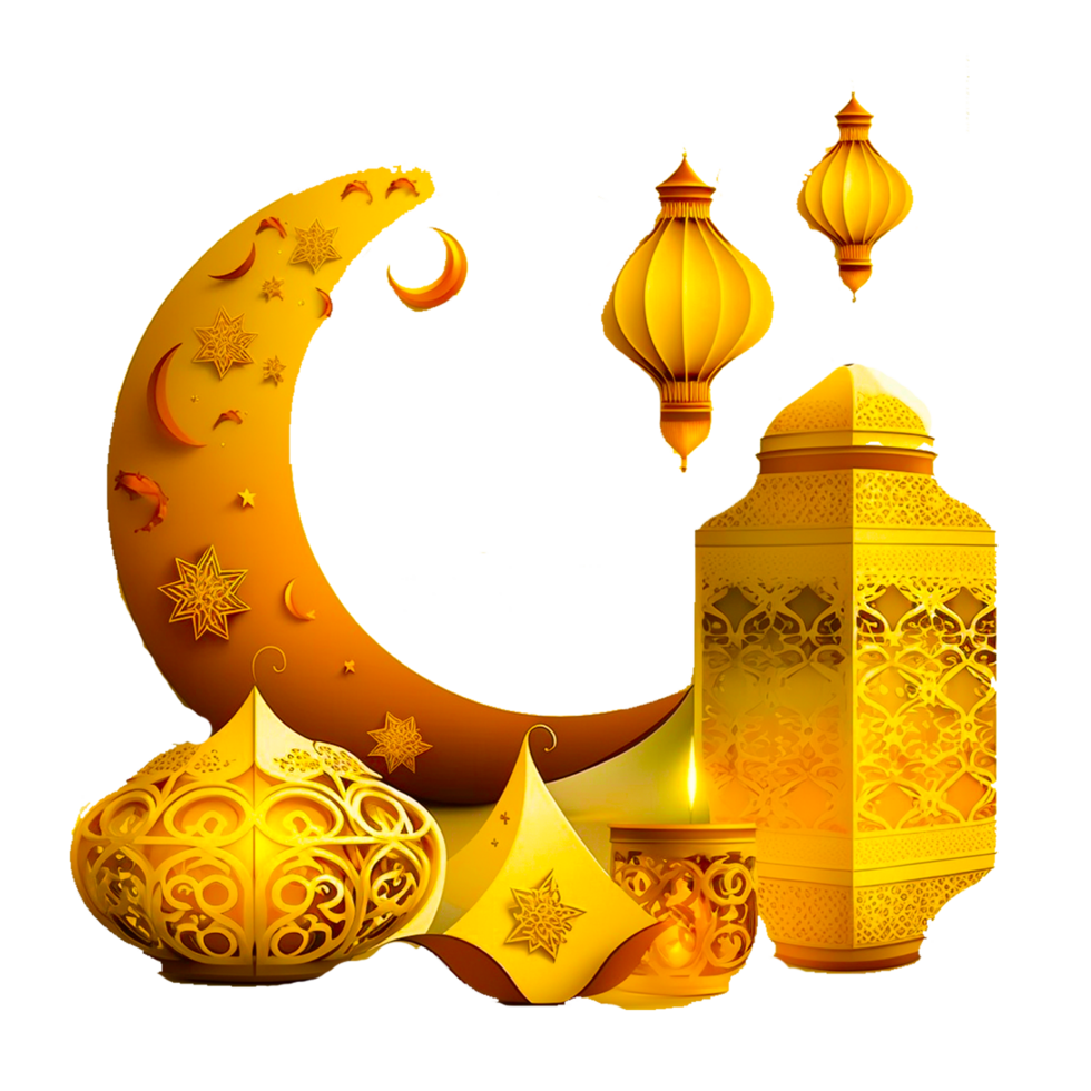 ai generativ eid mubarak måne och lykta png