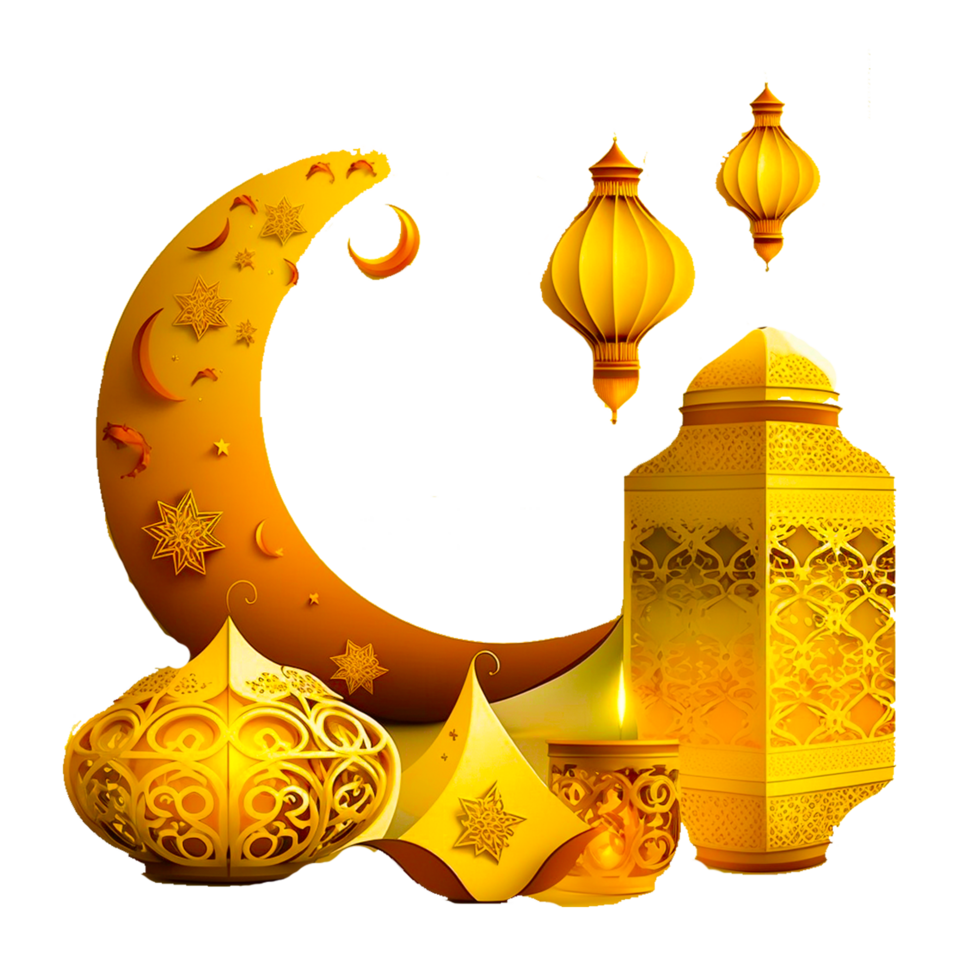Eid Mubarak moon and lantern png