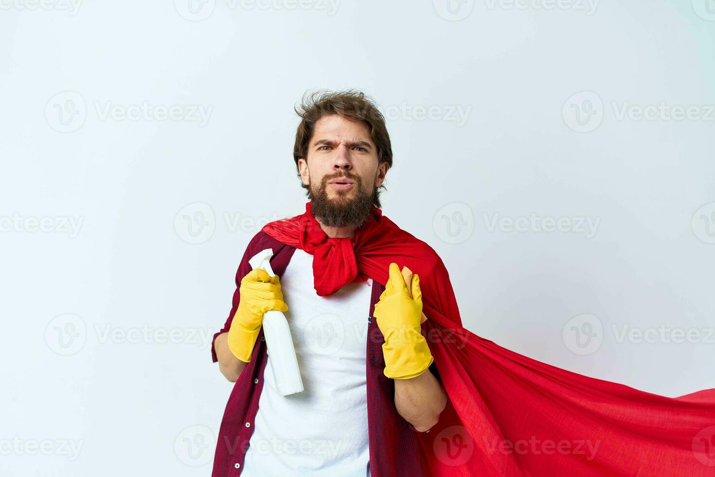 cleaner wearing a red coat detergent service housework photo