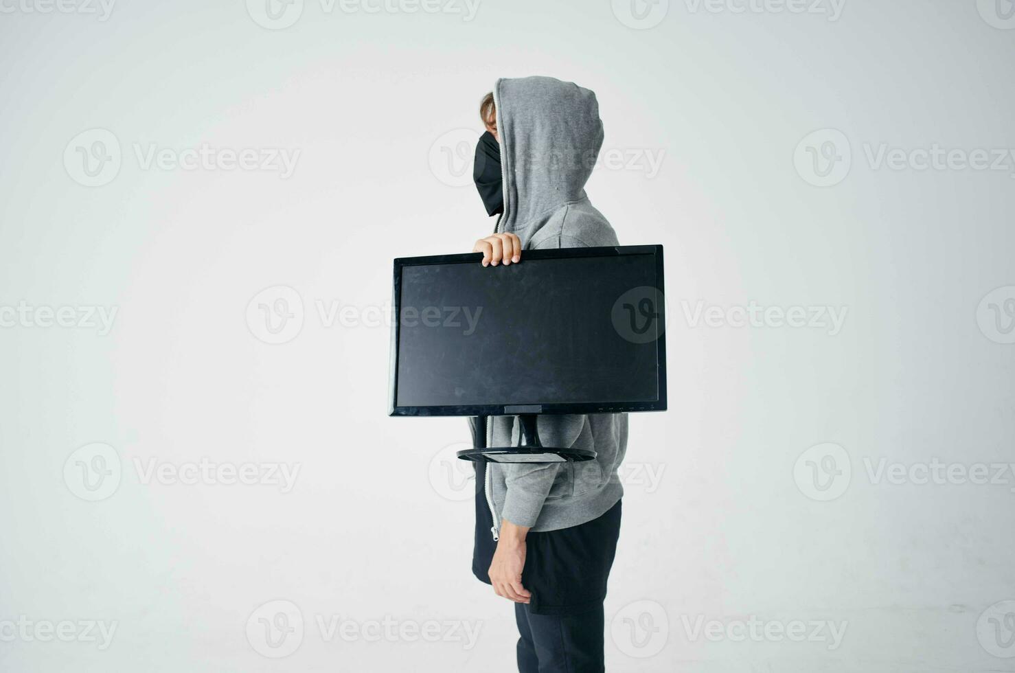 hacker stealth technique robbery safety hooligan light background photo
