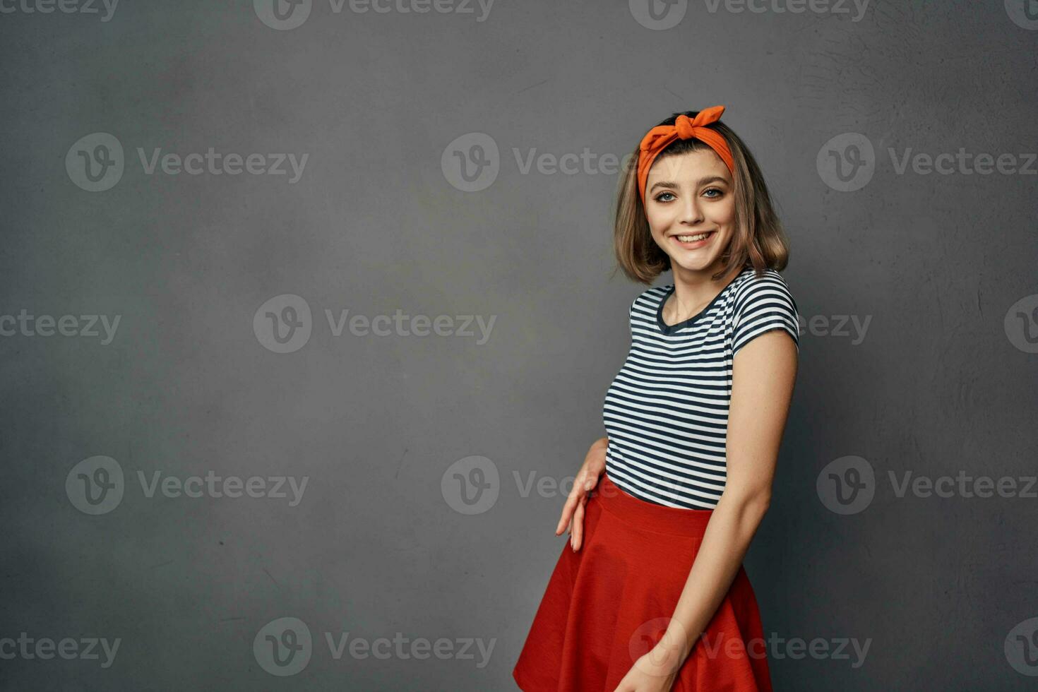 woman in striped t-shirt basing fashion summer lifestyle photo