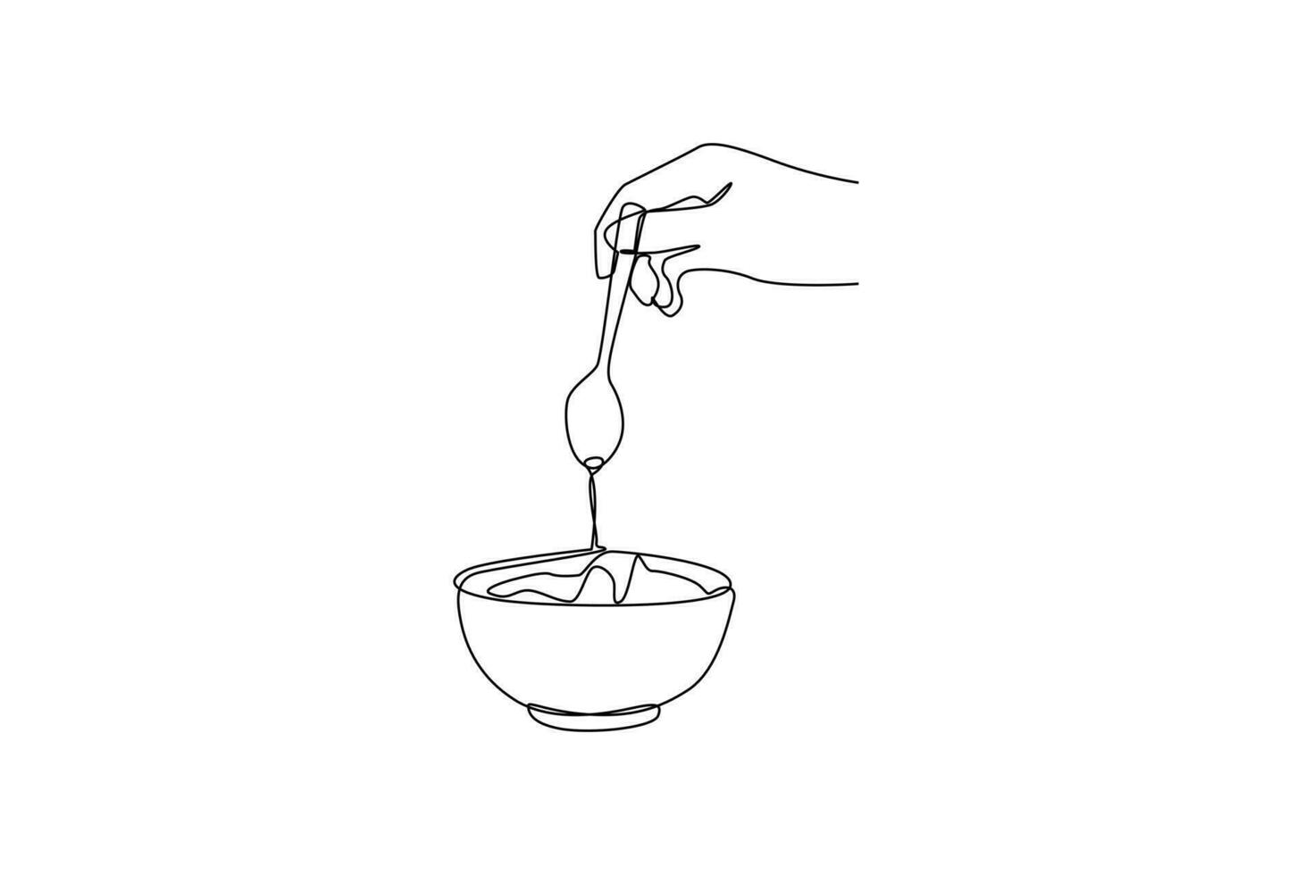Single one line drawing bowl and spoon. Tableware concept. Continuous line draw design graphic vector illustration.