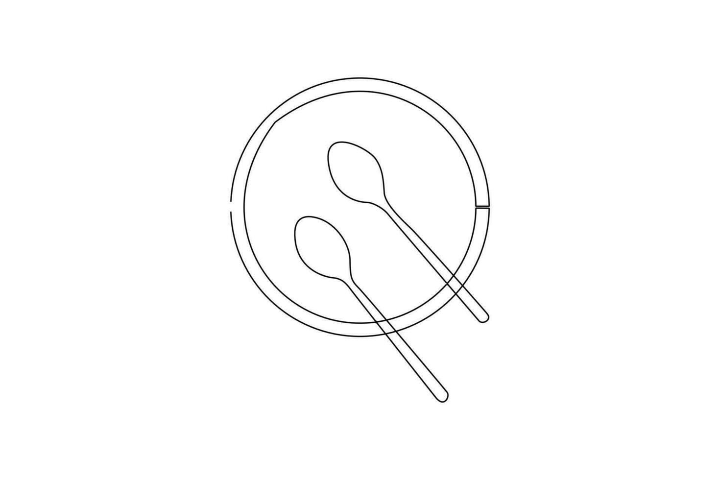 Single one line drawing plate and spoon. Tableware concept. Continuous line draw design graphic vector illustration.