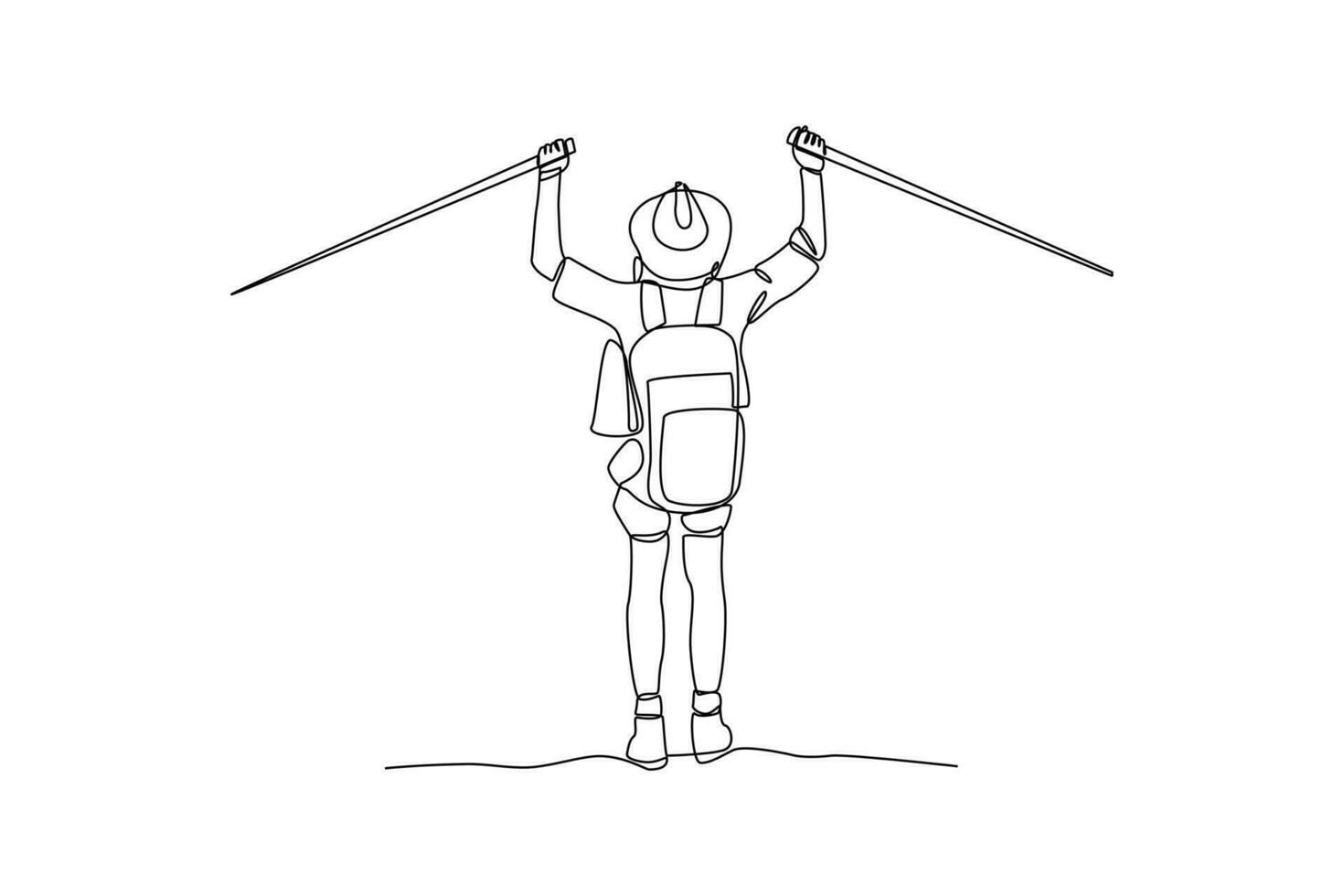 Single one line drawing happy boy hiking. Summer beach concept. Continuous line draw design graphic vector illustration.