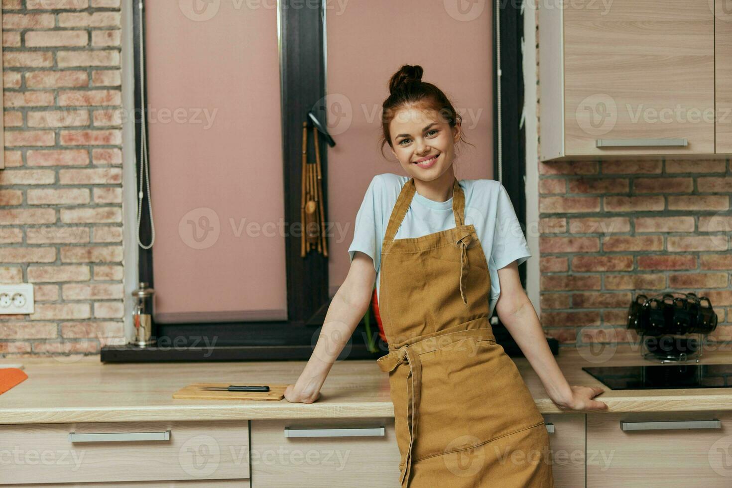 Woman on a counter kitchen photo