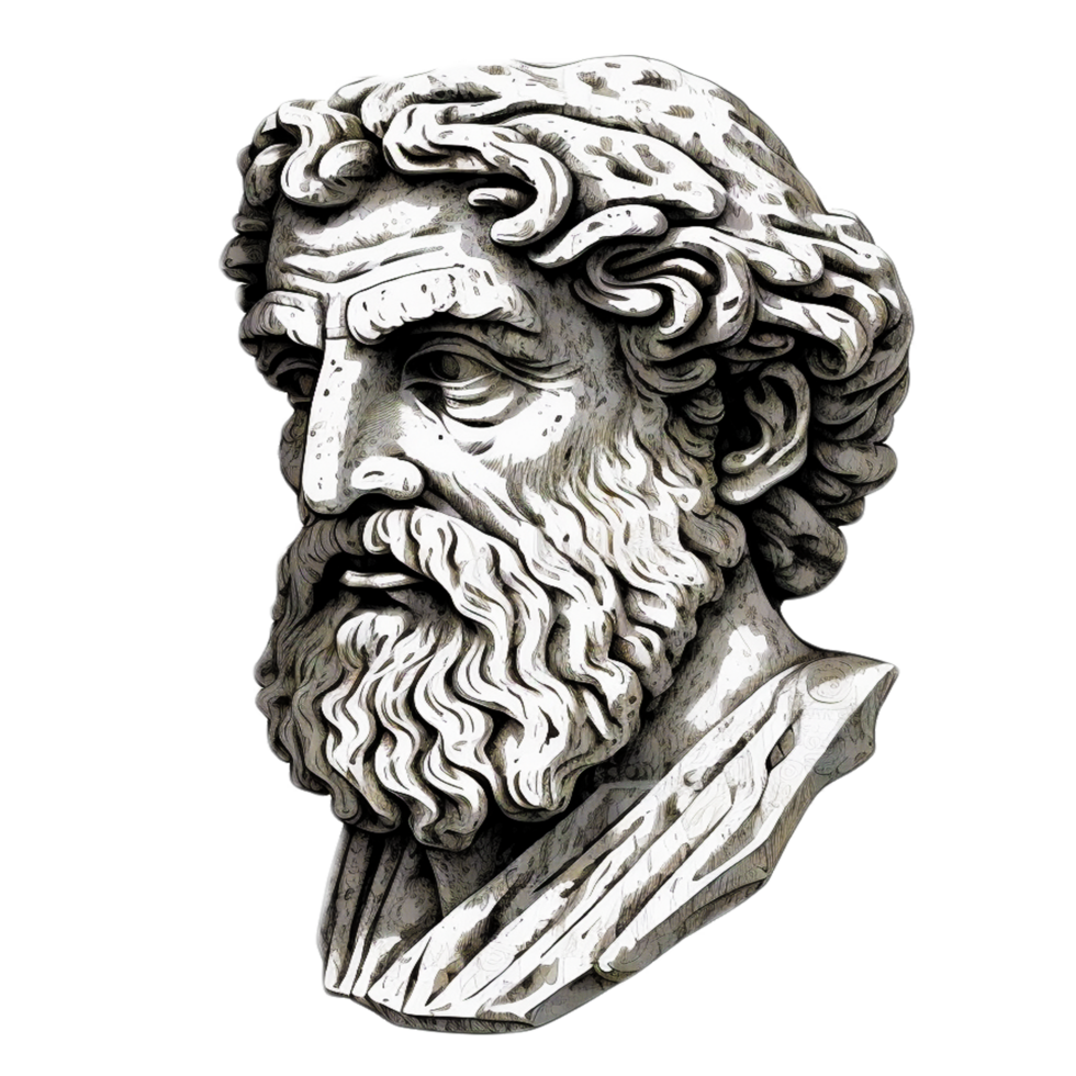 Ancient greek philosopher poet or scientist is depicted in the form of a sculpture isolated on transparent background png