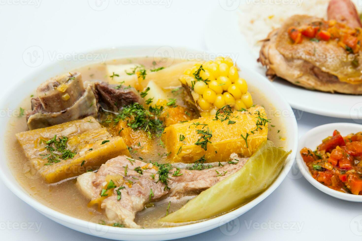 Traditional Colombian soup from the region of Santander called puchero photo