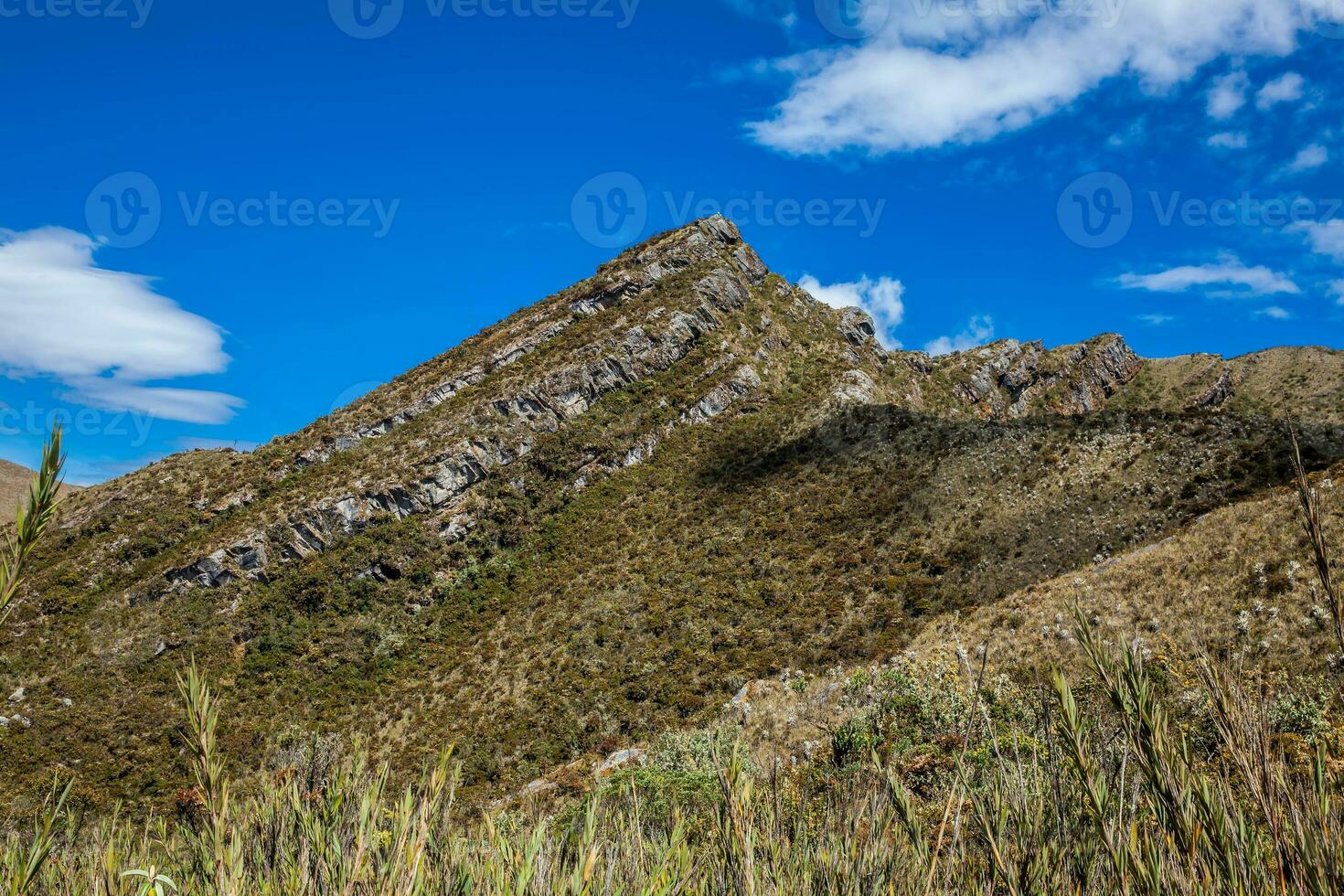 Beautiful landscape of Colombian Andean mountains showing paramo type vegetation in the department of Cundinamarca photo
