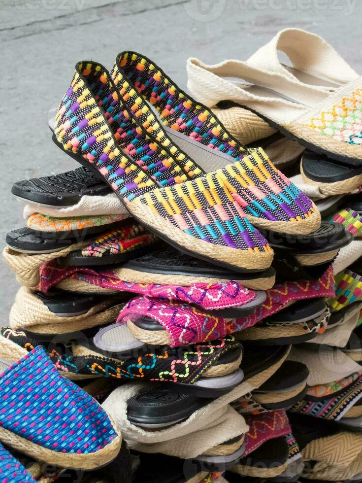 Street sell of traditional espadrilles at Cali city center photo