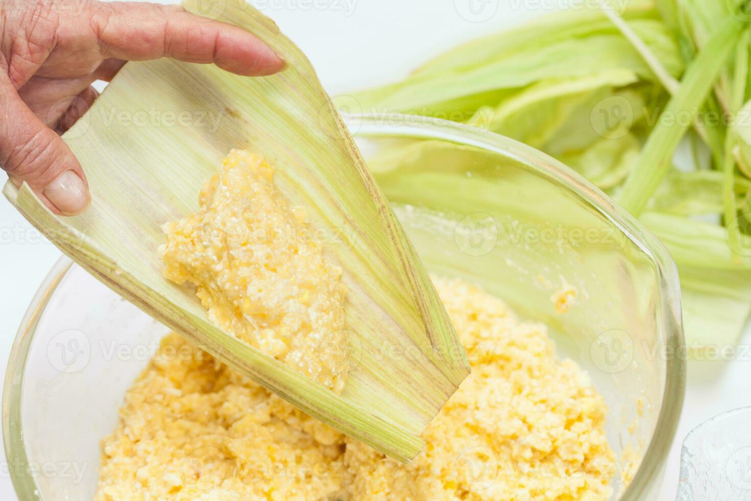 Colombian Sweet Corn Wrap Preparation photo