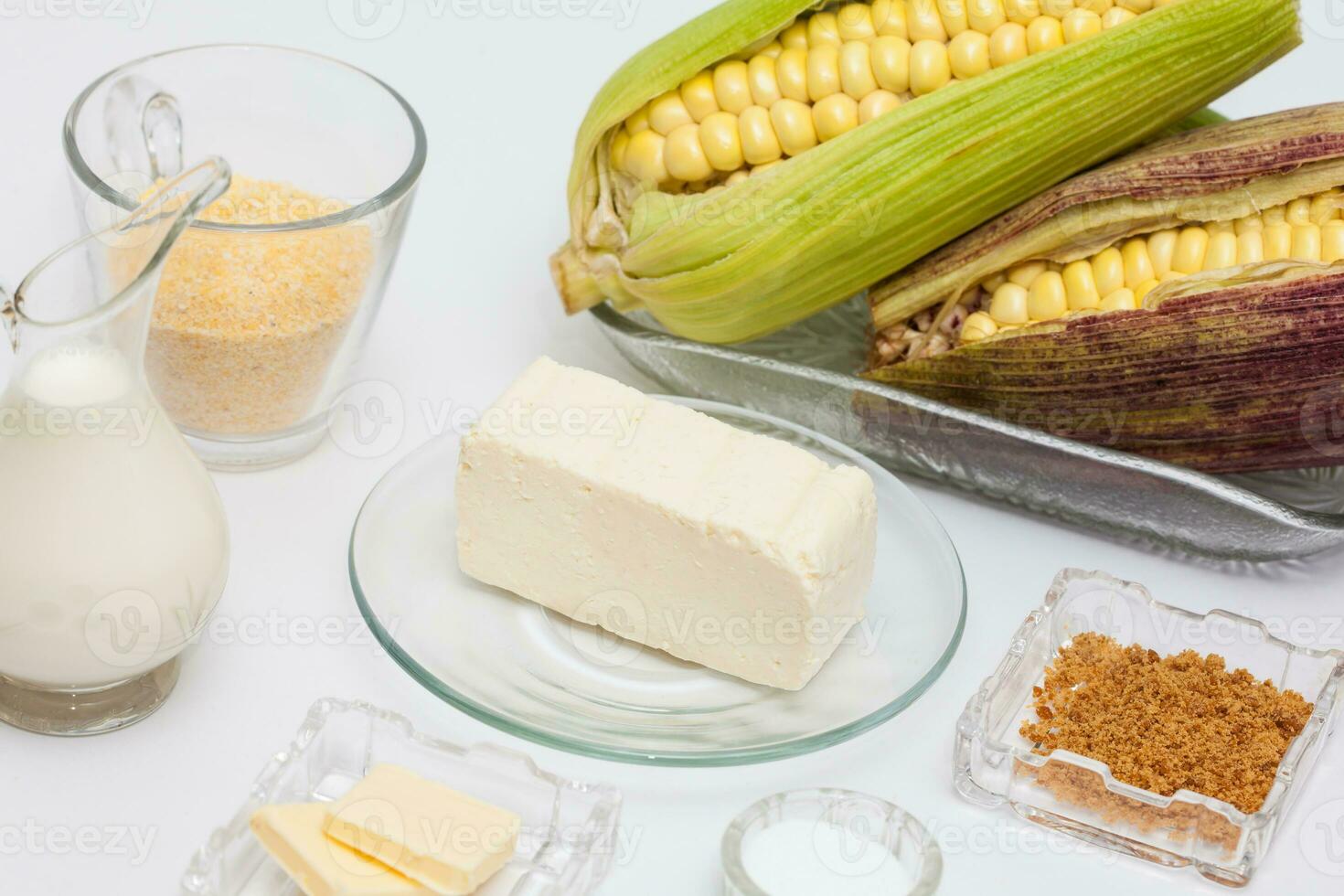 Traditional Colombian Arepa de Choclo Preparation. Sweet corn bread ingredients photo