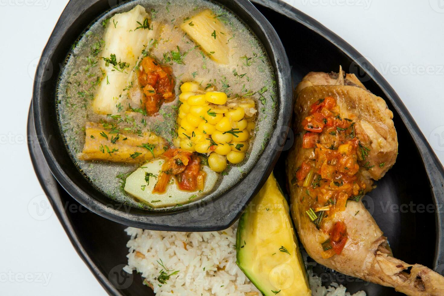 Traditional Colombian soup from the region of Valle del Cauca called sancocho photo