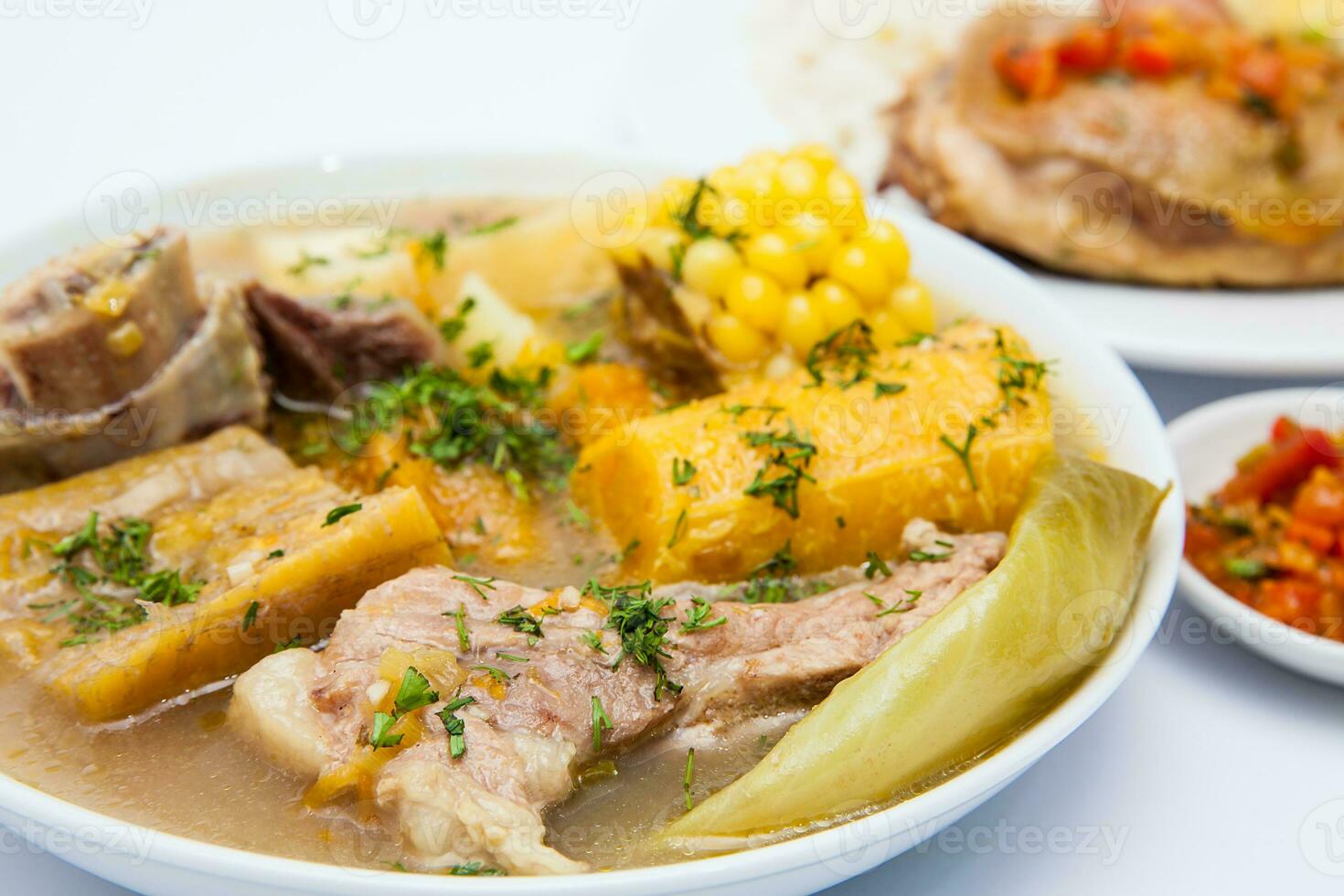 Traditional Colombian soup from the region of Santander called puchero photo