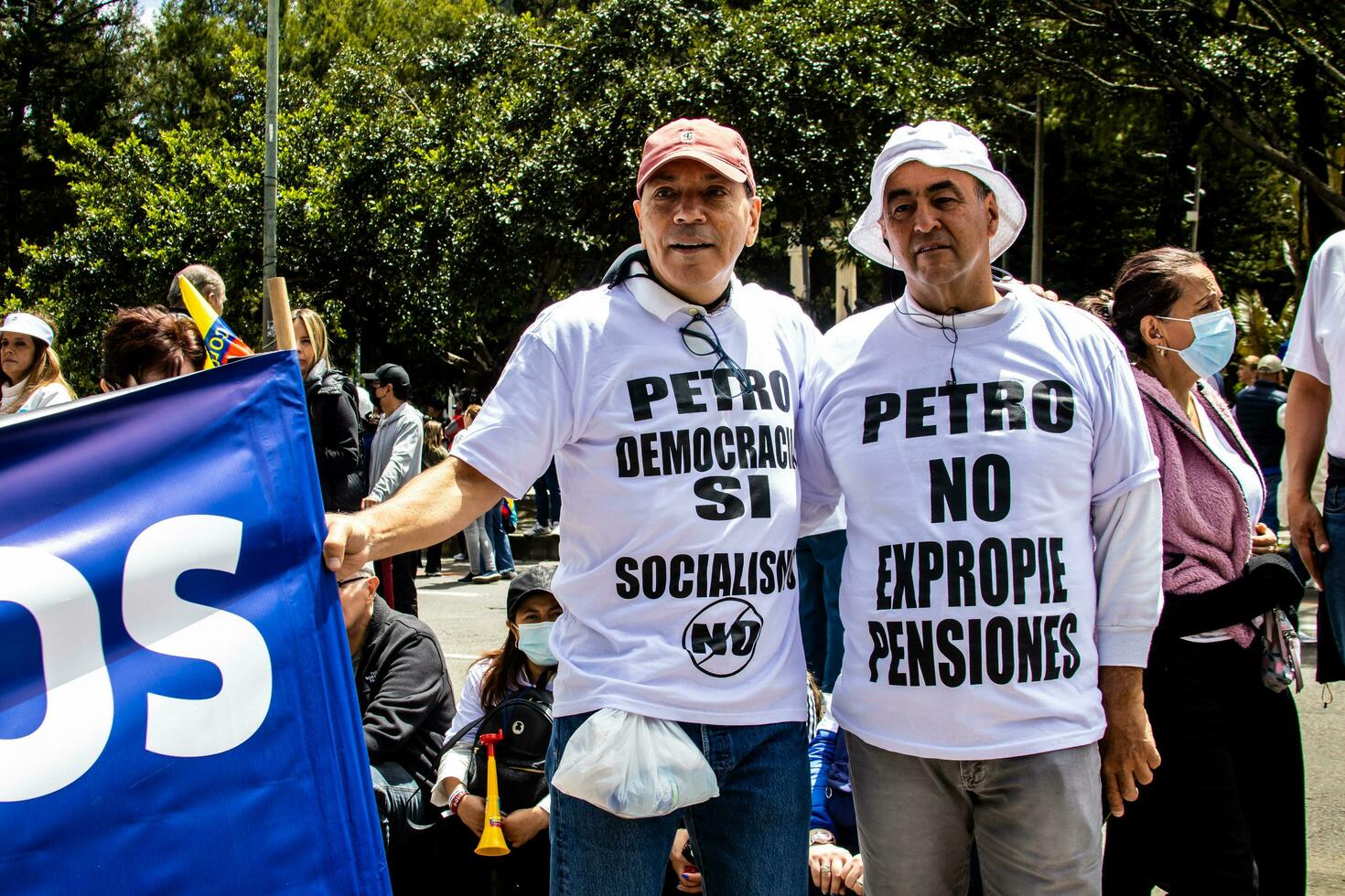 Bogota, Colombia, 2022. Peaceful protest marches in Bogota Colombia against the government of Gustavo Petro. photo
