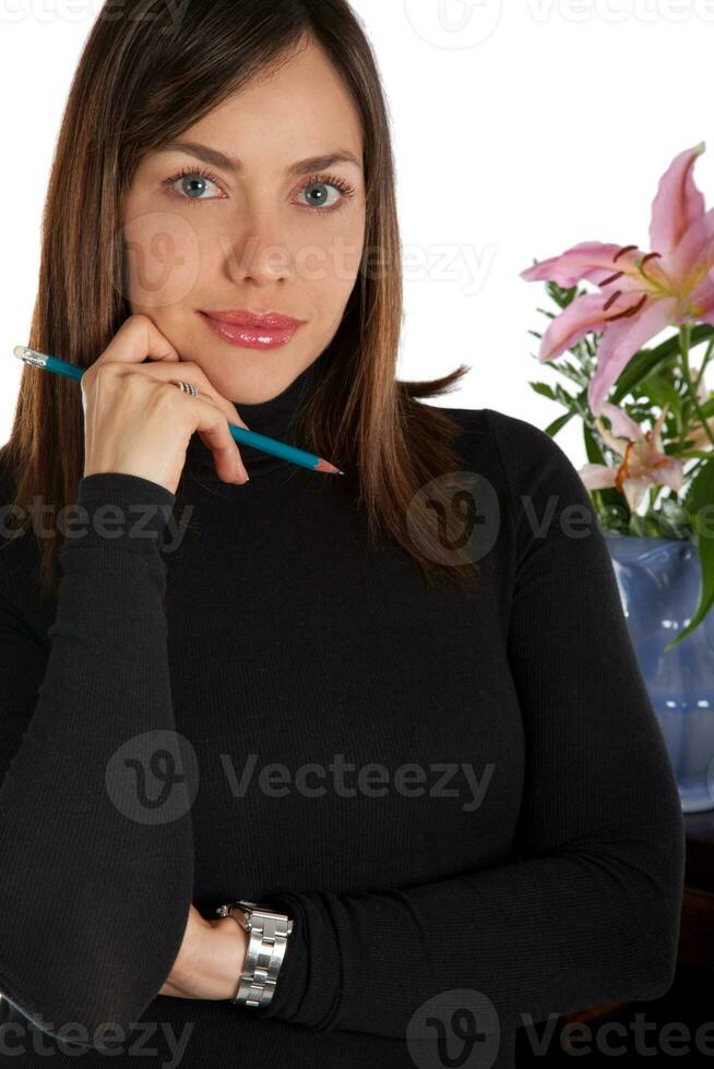 Professional woman in her thirties on white background photo