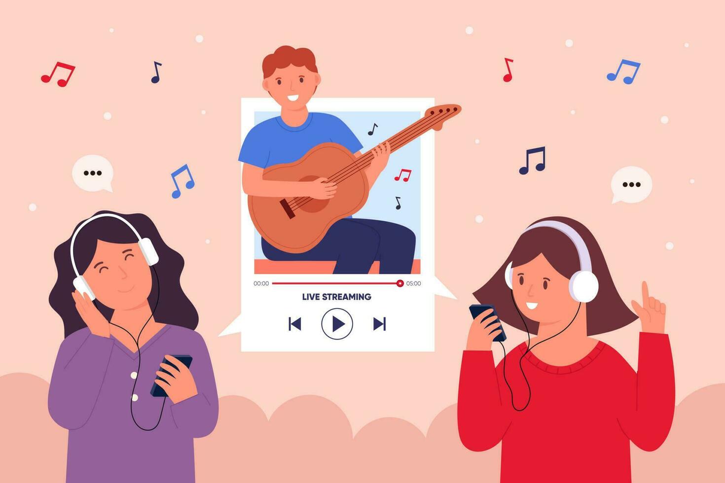 personas escuchando a música flámula vector