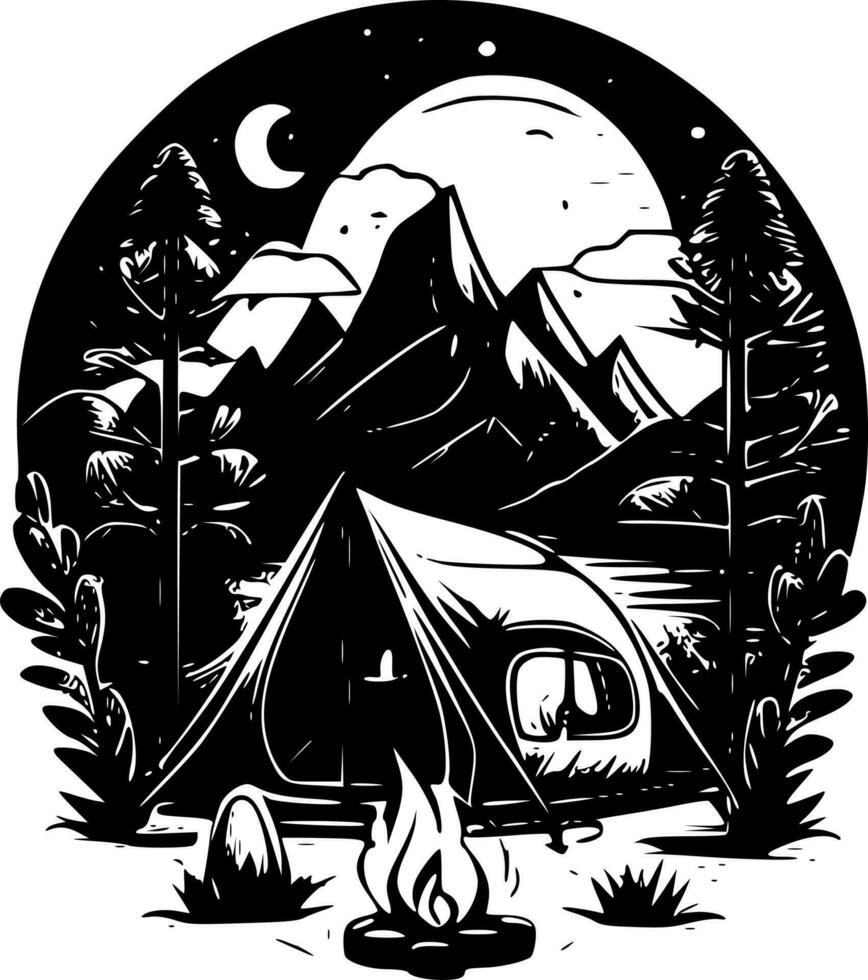 Camping - Black and White Isolated Icon - Vector illustration