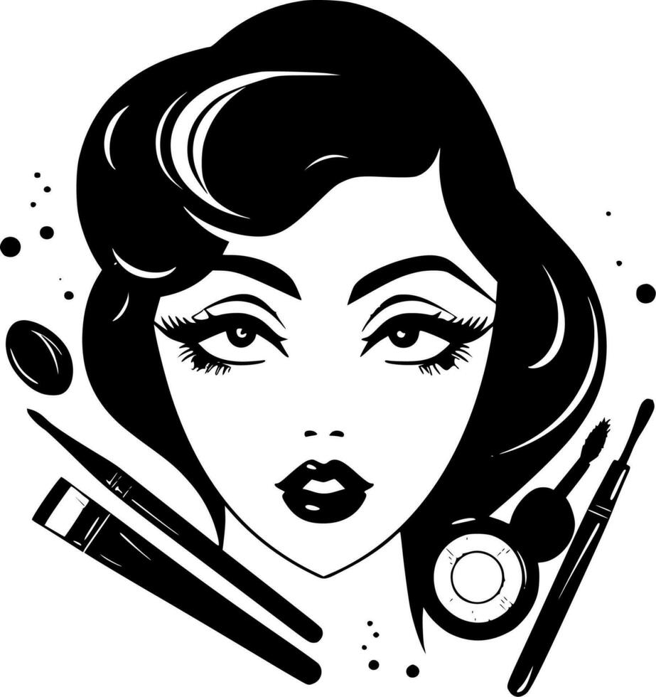 maquillaje - negro y blanco aislado icono - vector ilustración