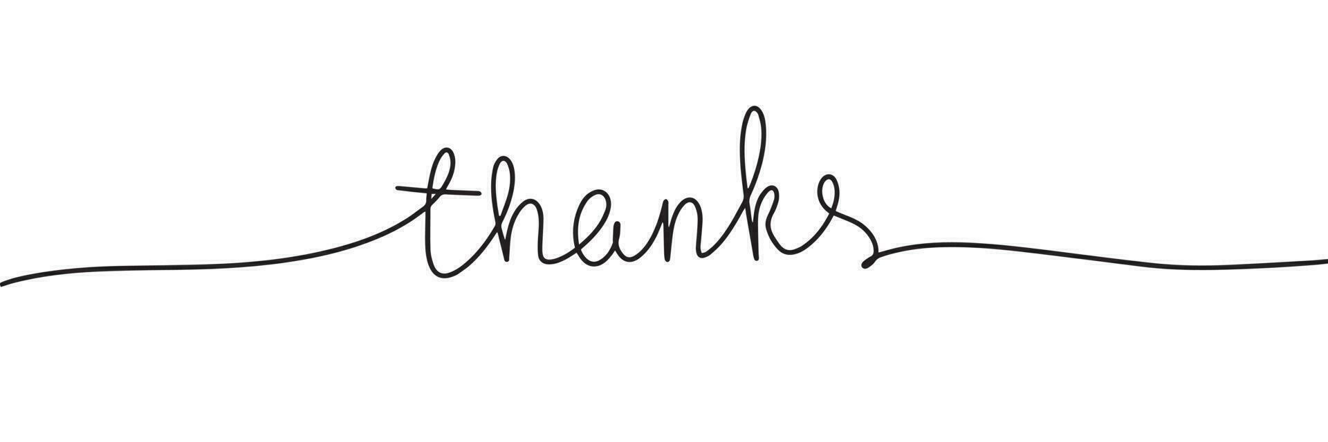 Word thanks one line continuous line. Handwriting phrase. Monoline, line art vector illustration.