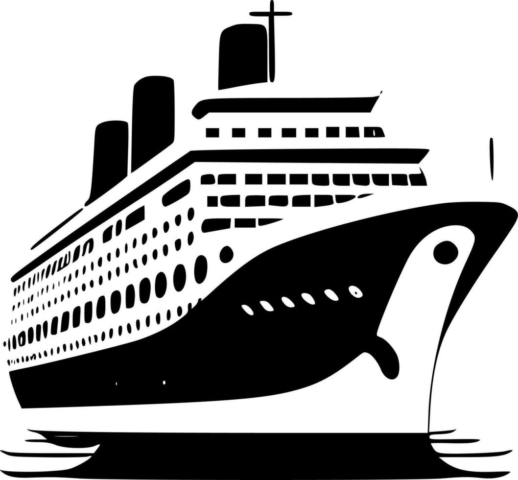 Cruise Ship, Black and White Vector illustration