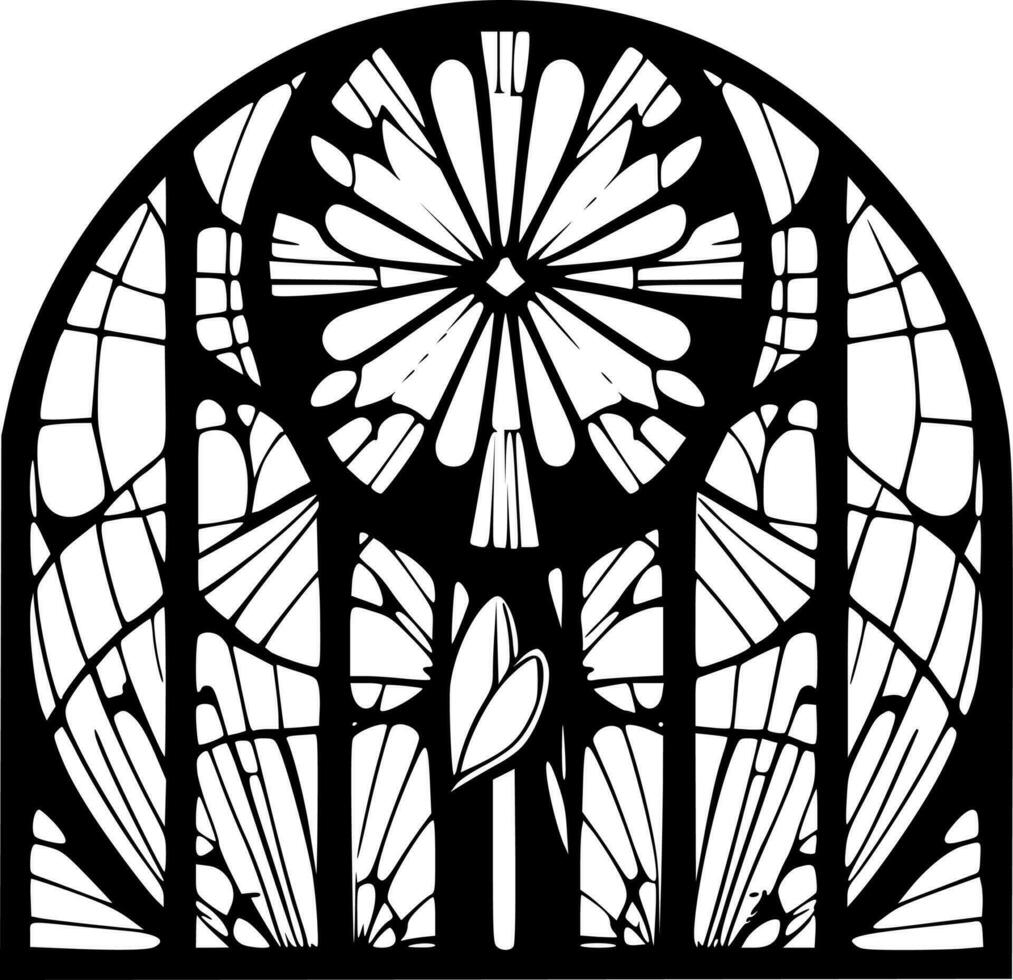 Stained Glass, Black and White Vector illustration