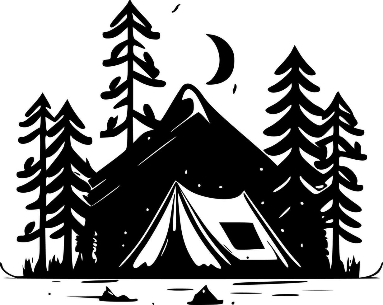 acampar, negro y blanco vector ilustración