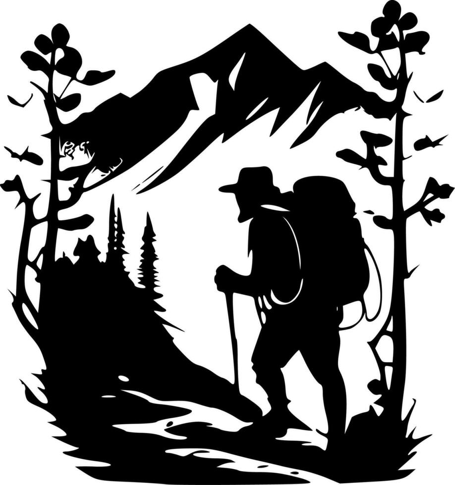 Hiking, Black and White Vector illustration