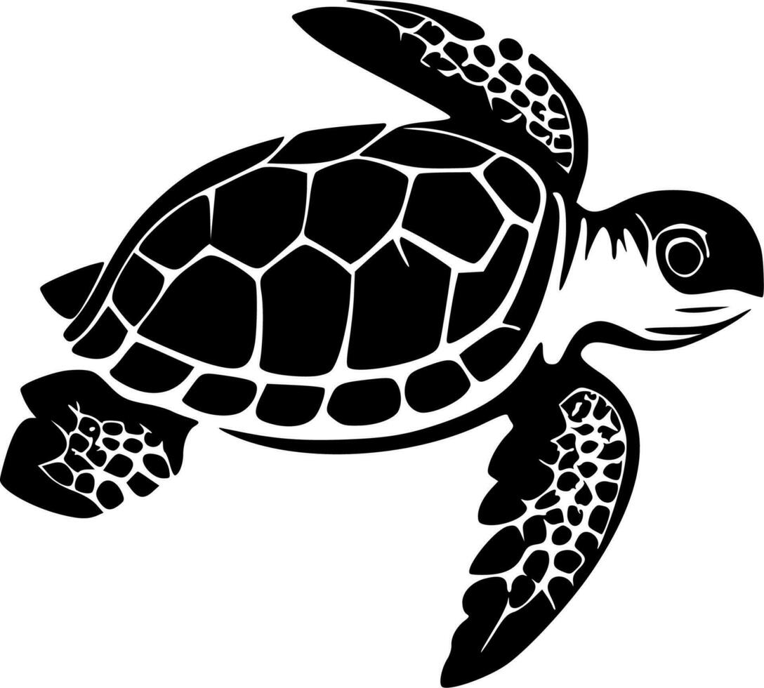 mar tortuga, negro y blanco vector ilustración