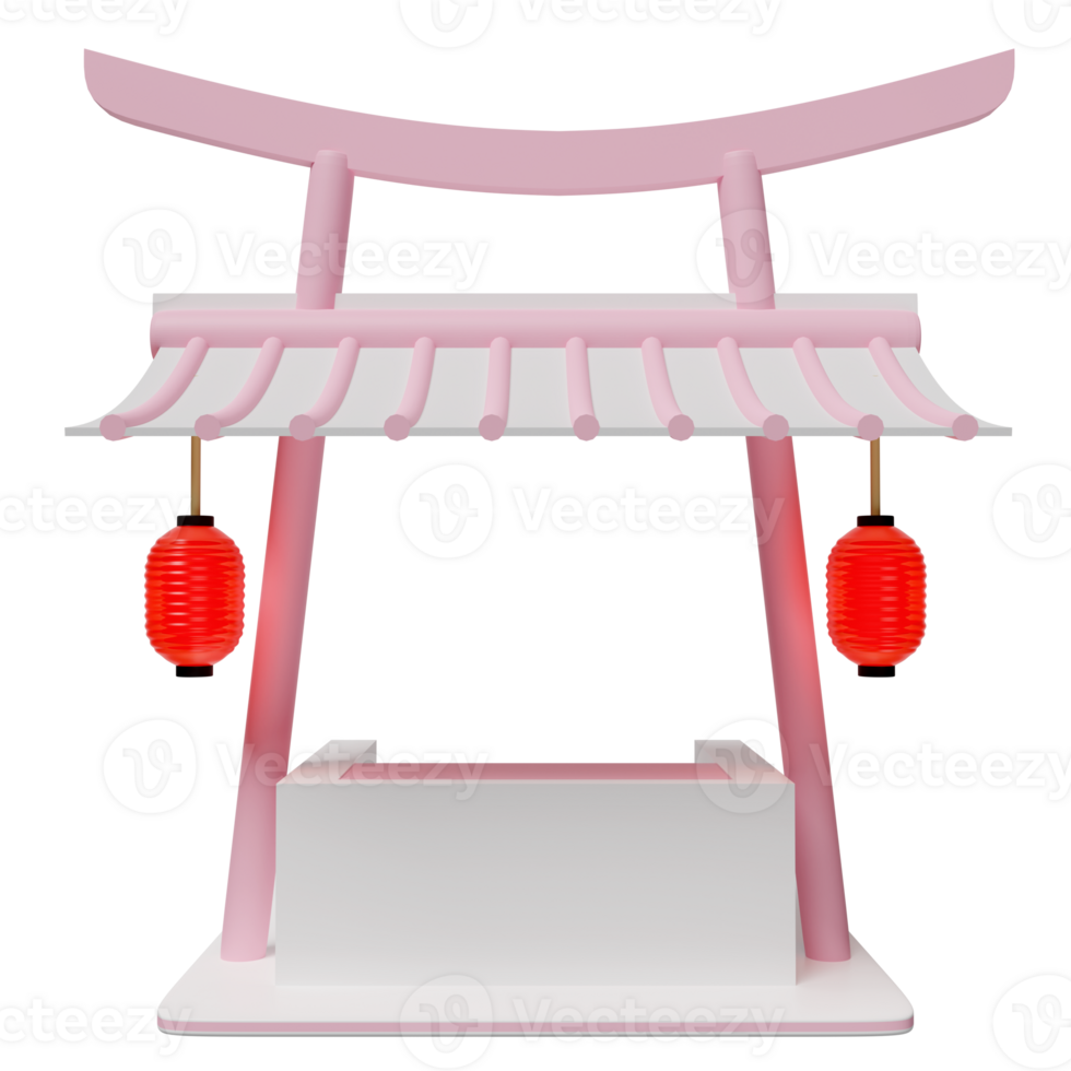 3d Japanese style booth shop icon or empty retail store front with roof  awning isolated. startup franchise business concept, 3d render illustration, clipping path png
