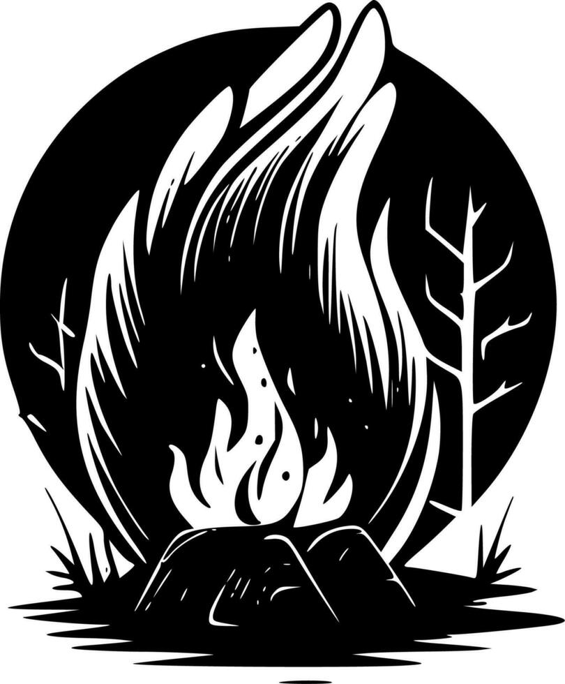 Campfire, Black and White Vector illustration