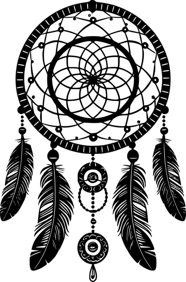 Dream Catcher, Black and White Vector illustration