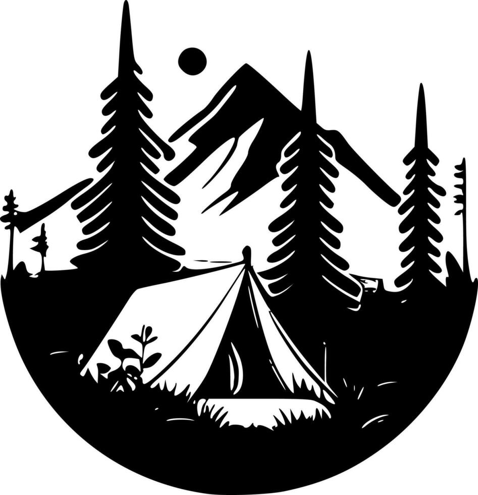 Camp, Black and White Vector illustration